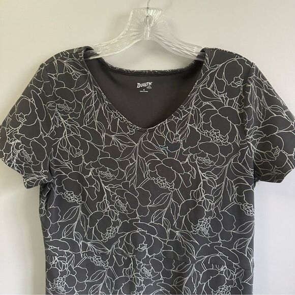 Duluth Short Sleeve Dress | V-Neck Midi Length Gray White Cotton Spandex Size S - Picture 4 of 8